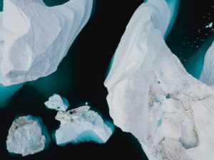 Aerial (drone) view of Arctic Icebergs